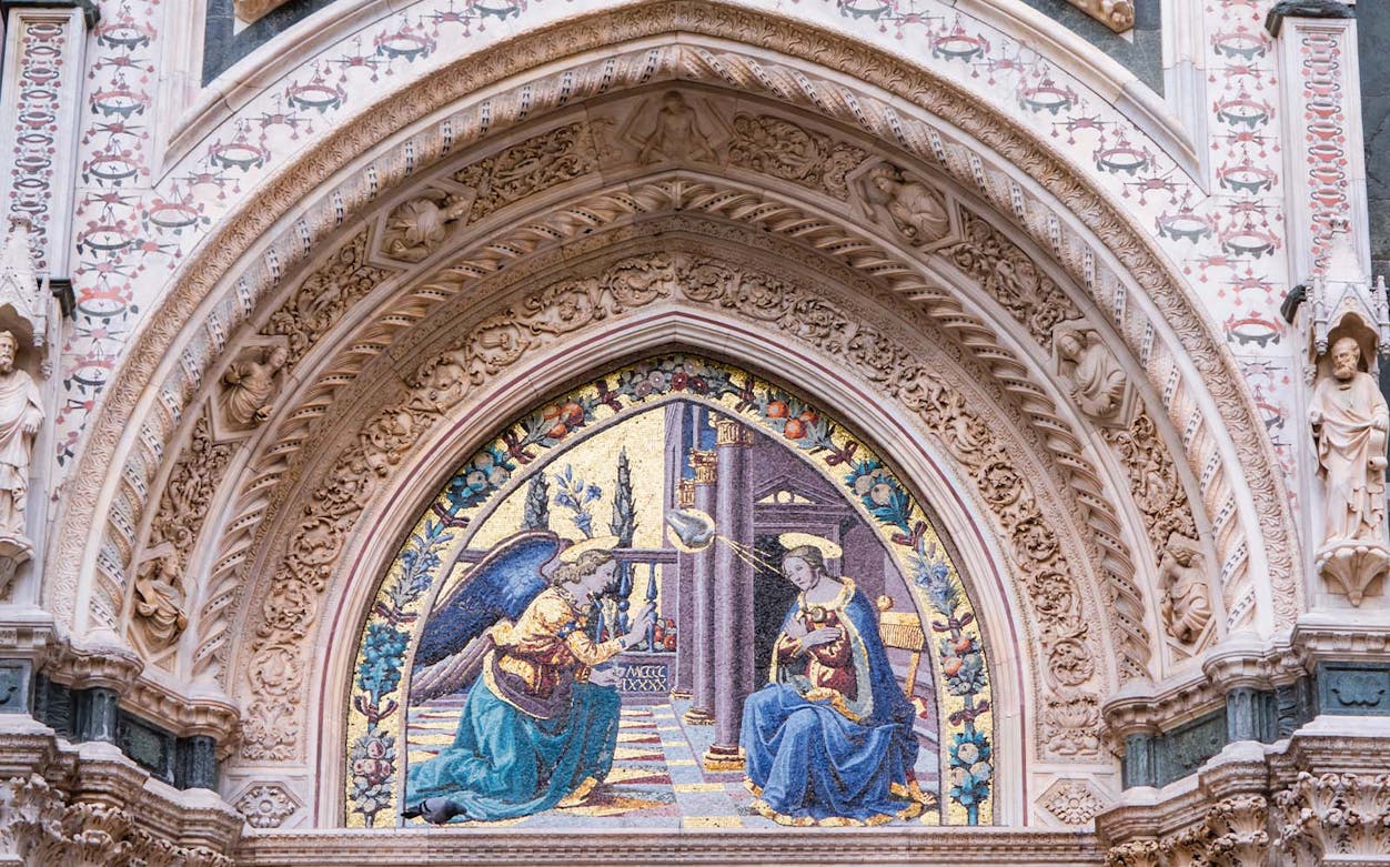 Mosaic detail on Brunelleschi’s Dome, Florence, depicting religious figures.