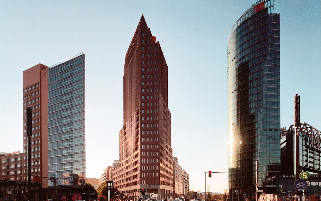 Potsdamer Platz skyscrapers in Berlin, near German Spy Museum and Panoramapunkt.