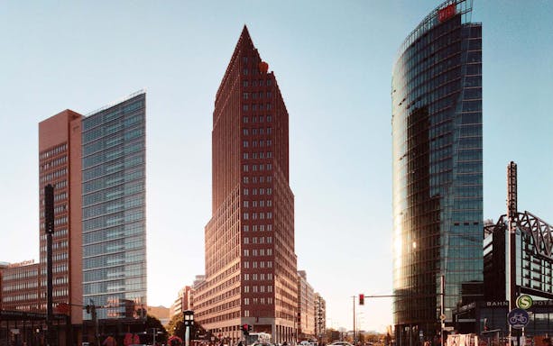 Potsdamer Platz skyscrapers in Berlin, near German Spy Museum and Panoramapunkt.