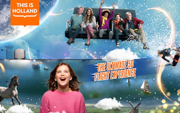 People enjoying a 5D flight experience at This is Holland in Amsterdam.