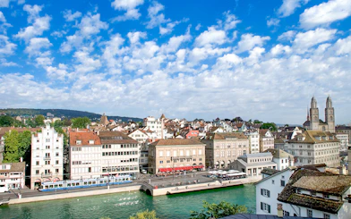 Old Town Zurich with Limmat River and Grossmünster Church on The ZURICH Experience Tour.