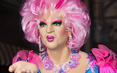 Wax figure with pink hair and colorful makeup at Panoptikum - Das Wachsfigurenkabinett.