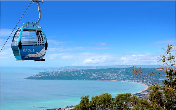 Cable car overlooking coastline on Peninsula Hot Springs Tour, Australia.