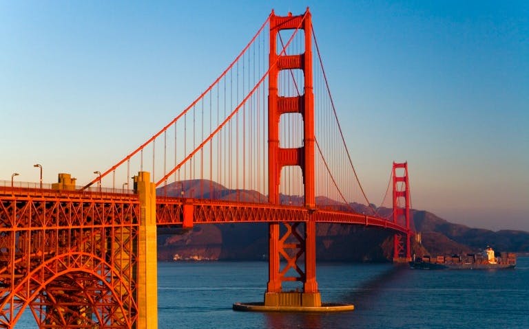 Golden Gate Bridge at sunset, San Francisco City Tour.