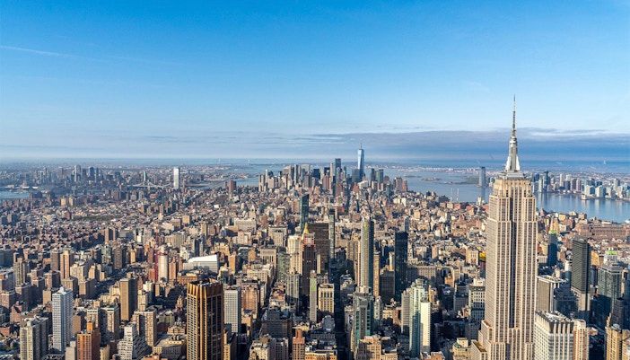 SUMMIT One Vanderbilt observation deck view with New York City skyline during walking tour.