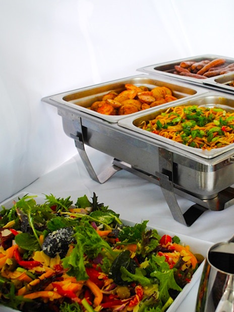 Buffet spread on Sydney Whale Watching Cruise with salads and hot dishes.
