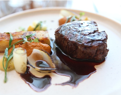 Steak dish served on Sydney Harbour Long Lunch Cruise.