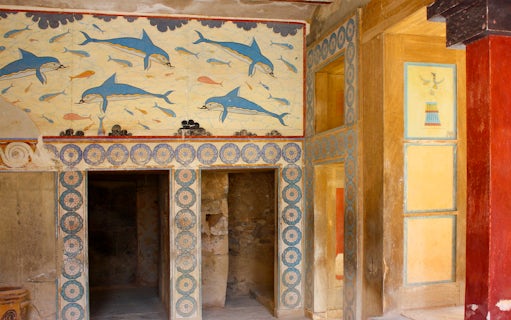 Knossos fresco with dolphins and geometric patterns, Crete.