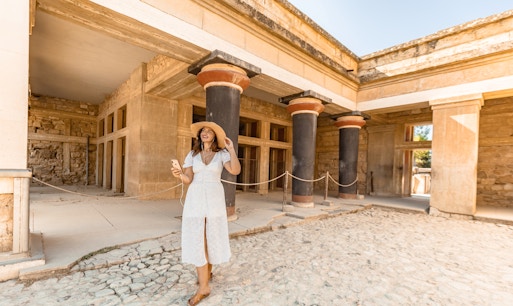 Knossos Palace ruins with smartphone audio tour in Heraklion, Crete.