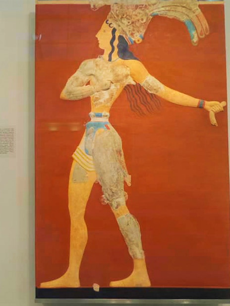 Fresco of a Minoan figure at Heraklion Archaeological Museum.