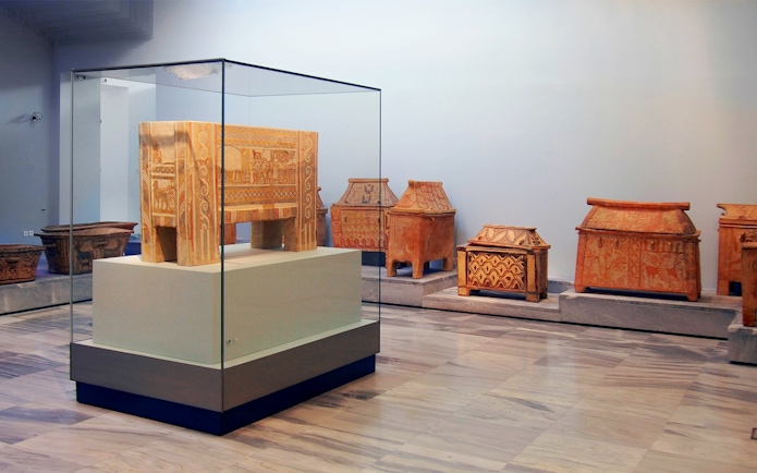 Ancient artifacts displayed at Heraklion Archaeological Museum, Crete.