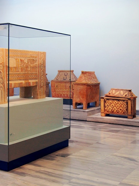 Ancient artifacts displayed at Heraklion Archaeological Museum, Crete.
