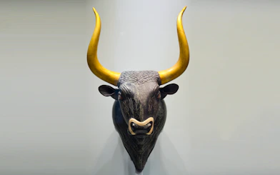 Bull's head rhyton from Knossos at Heraklion Archaeological Museum.