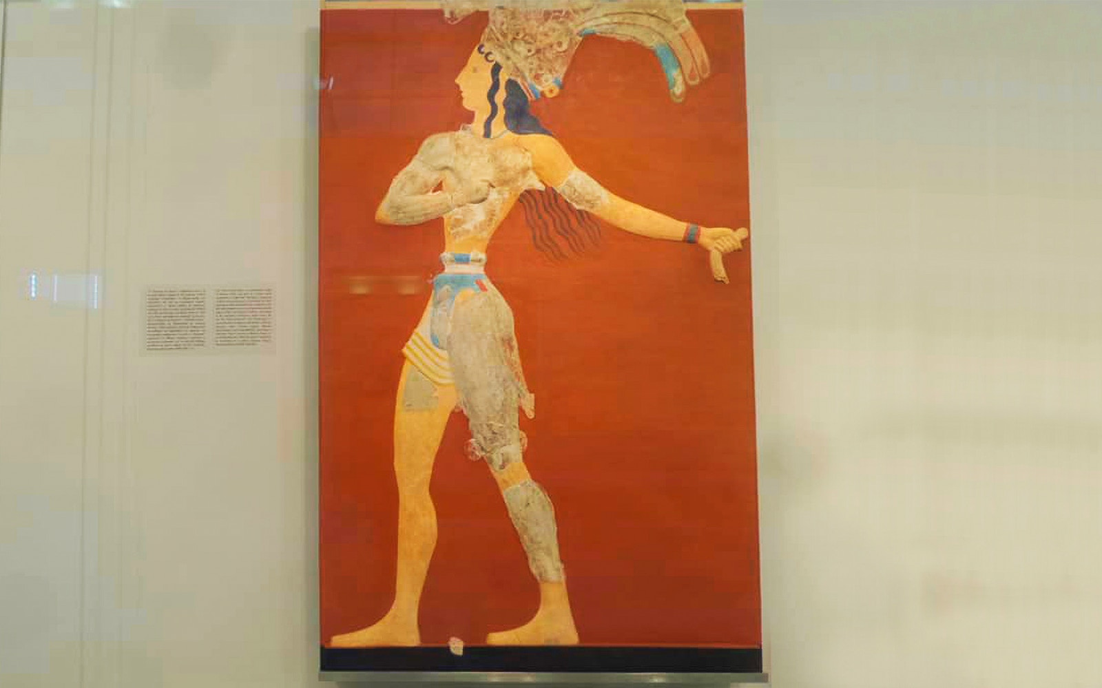 Fresco of a Minoan figure at Heraklion Archaeological Museum, Crete.