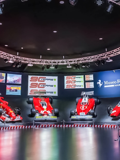 Ferrari race cars on display at the Ferrari Museum in Maranello.
