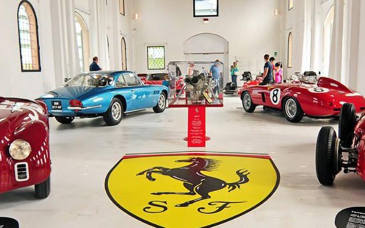 Ferrari cars displayed at Museo Enzo Ferrari Modena.