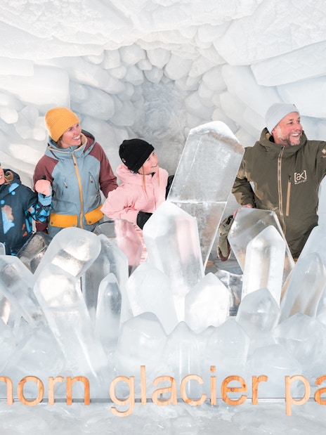 Visitors exploring ice sculptures at Matterhorn Glacier Paradise.