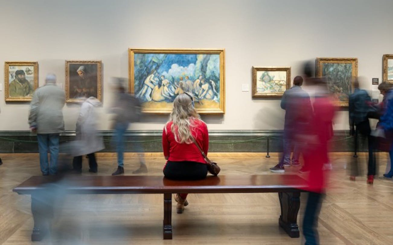 Visitors viewing paintings at the National Gallery during the Highlights Tour.