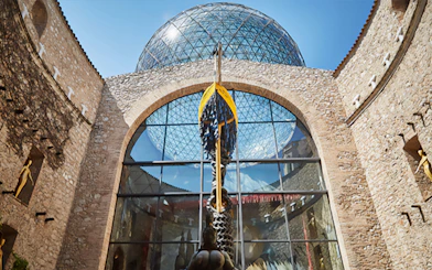 Dali Theatre-Museum courtyard with glass dome in Figueres, Spain.