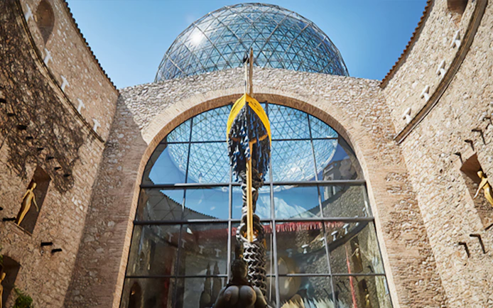 Dali Theatre-Museum courtyard with glass dome in Figueres, Spain.