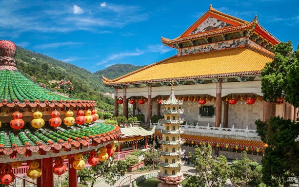 Kek Lok Si Temple with colorful lanterns and pagoda, Penang Round Island Full Day Tour.