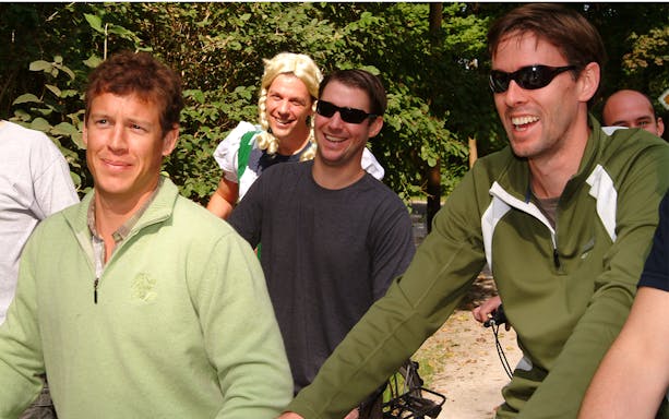 Group enjoying a bike tour in the English Garden, Munich.
