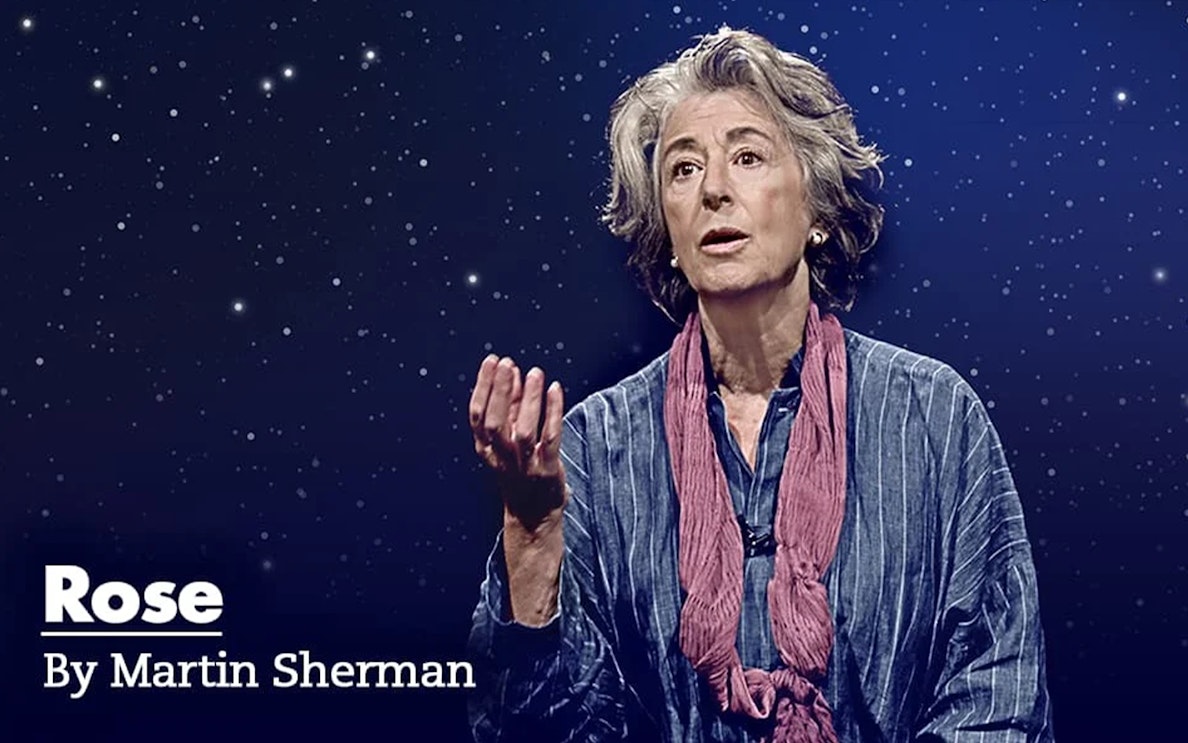 Theater performance of "Rose" by Martin Sherman with starry backdrop.