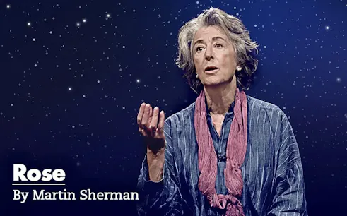 Theater performance of "Rose" by Martin Sherman with starry backdrop.