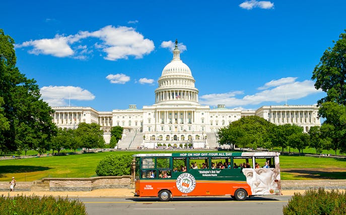 Old Town Trolley in front of the U.S. Capitol, Washington DC.