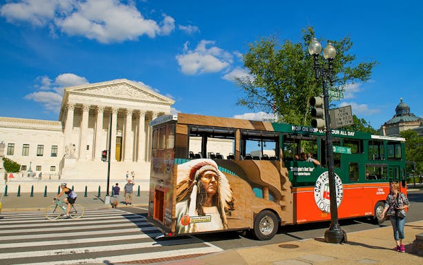 Old Town Trolley passing by the Supreme Court in Washington DC.