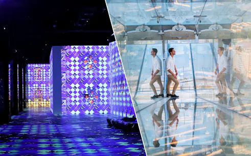 Infinity des Lumières digital art display and Sky Views Observatory glass walkway.
