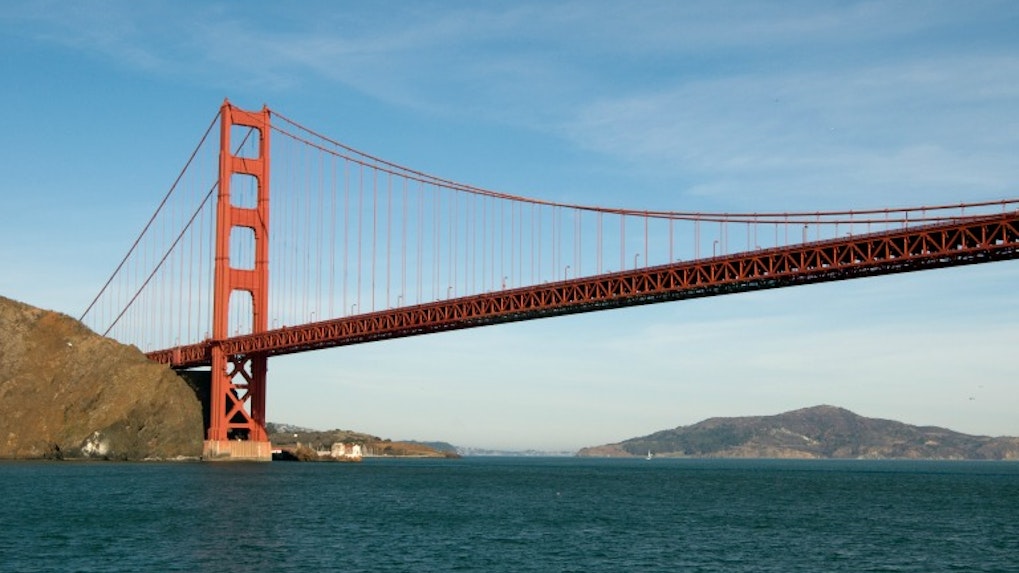 Golden Gate Bridge spanning San Francisco Bay during a cruise.