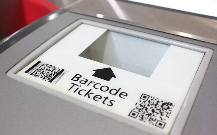 Barcode scanner for KLIA Express tickets in Malaysia.