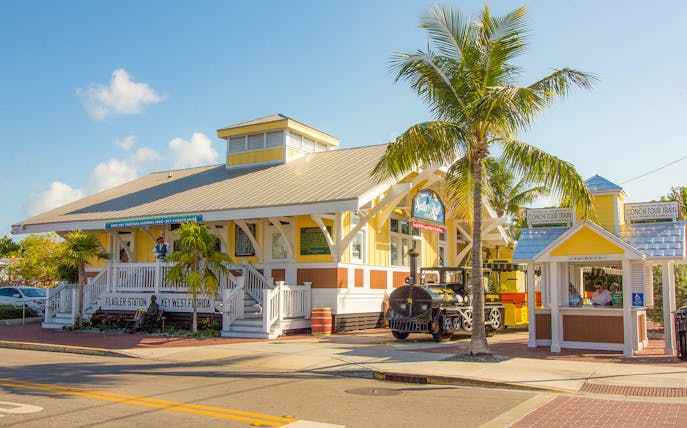 Key West Sails to Rails Museum entrance with vintage train display.
