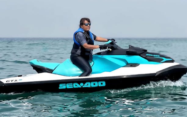 Jet ski rider on Langkawi Makan Makan Food Tour in Malaysia.