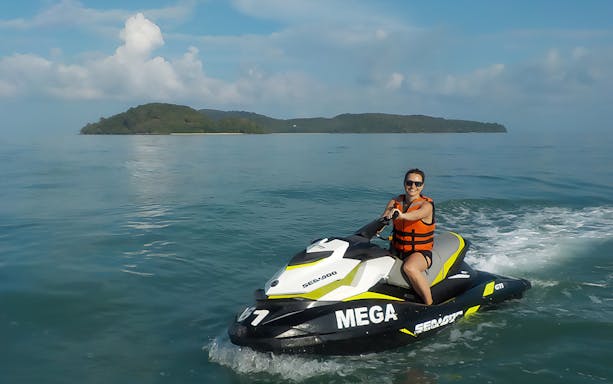 Jet skiing near Langkawi island during Makan Makan Food Tour.