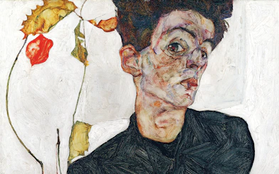 Visitors viewing Egon Schiele's artwork at Leopold Museum, Vienna.