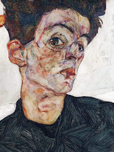 Visitors viewing Egon Schiele's artwork at Leopold Museum, Vienna.