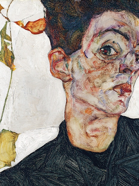 Visitors viewing Egon Schiele's artwork at Leopold Museum, Vienna.