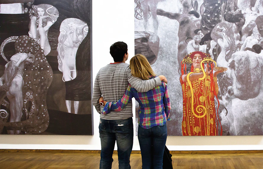 Visitors admiring art at the Leopold Museum, Vienna.