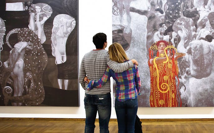 Visitors admiring art at the Leopold Museum, Vienna.