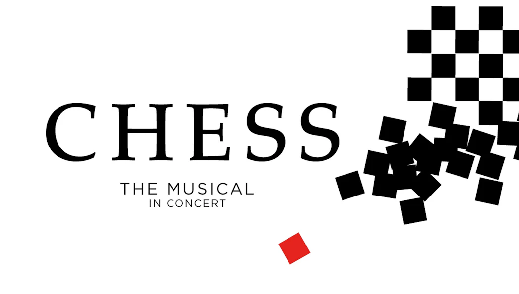 Chess - The Musical in Concert logo with black and red squares.