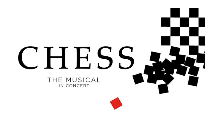 Chess - The Musical in Concert logo with black and red squares.