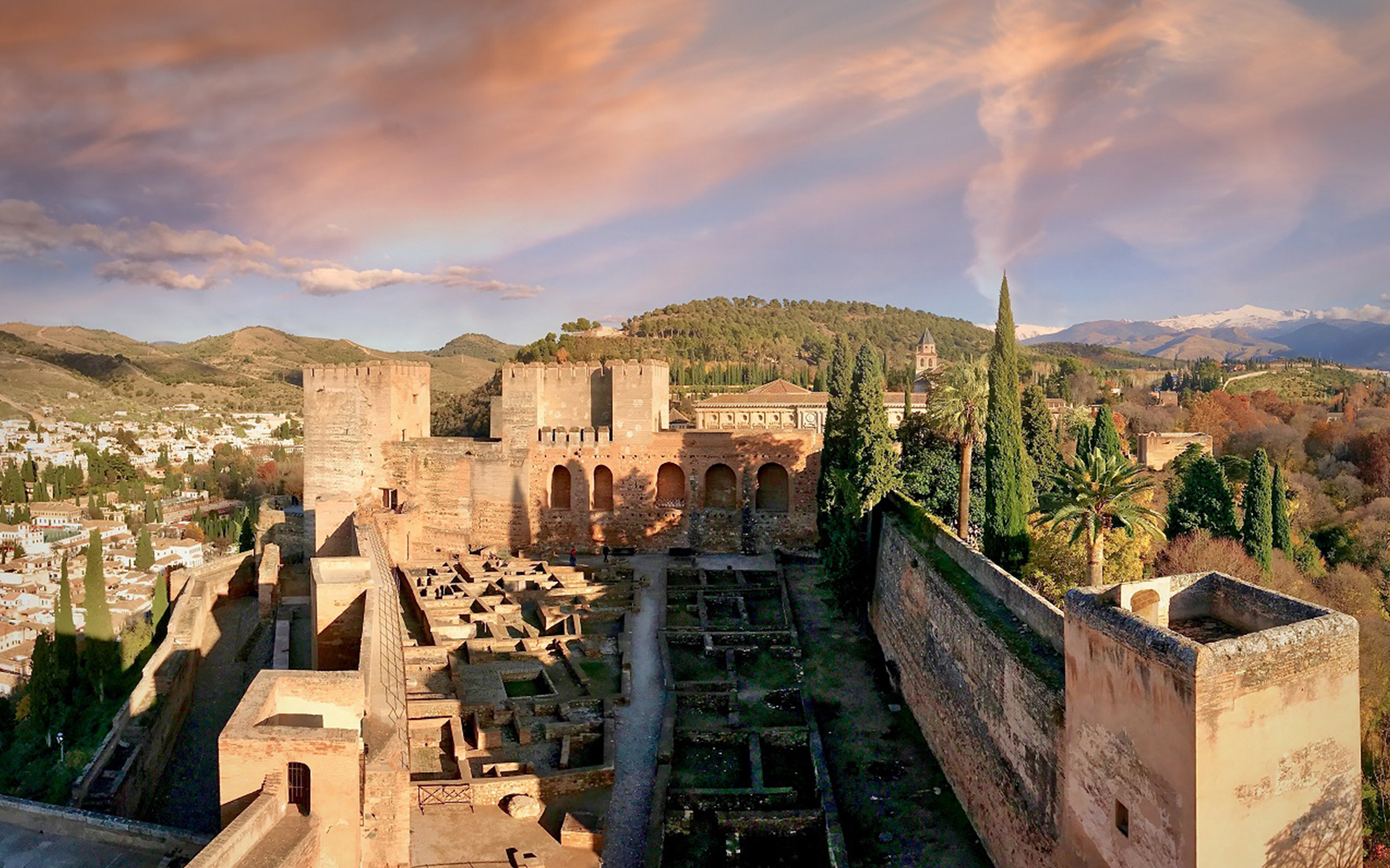 Alhambra fortress with surrounding landscape in Granada, Spain.