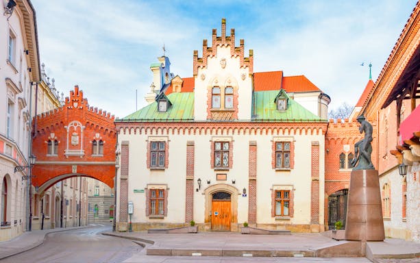 Czartoryski Museum entrance with historic architecture in Krakow, Poland.