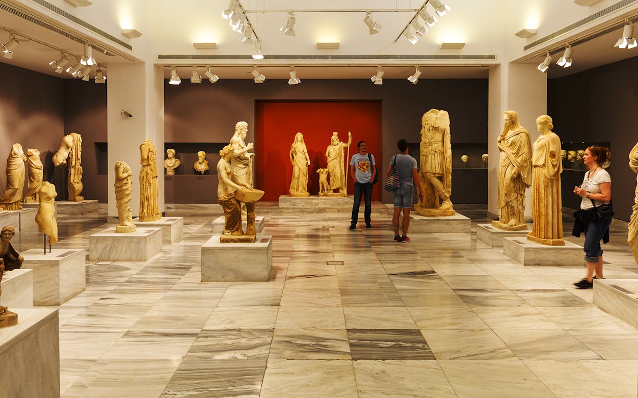 Ancient statues displayed in Heraklion Archaeological Museum, Crete.