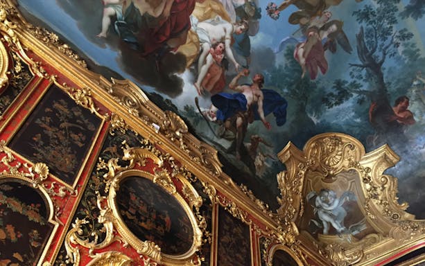 Ceiling fresco and ornate gold detailing in the Royal Palace of Turin.