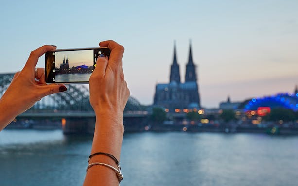 Cologne Cathedral view captured on a smartphone during a city tour.