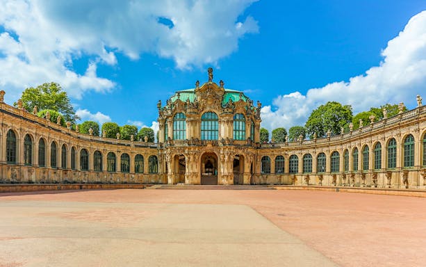 Zwinger Palace courtyard in Dresden, Germany, part of a guided sightseeing tour.