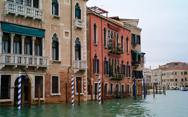 Venetian canal view near Mocenigo Palace-Museum, Venice, Italy.